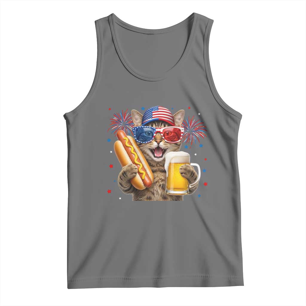 Beer And Hotdog Cat Tank Top Fourth Of July Celebration