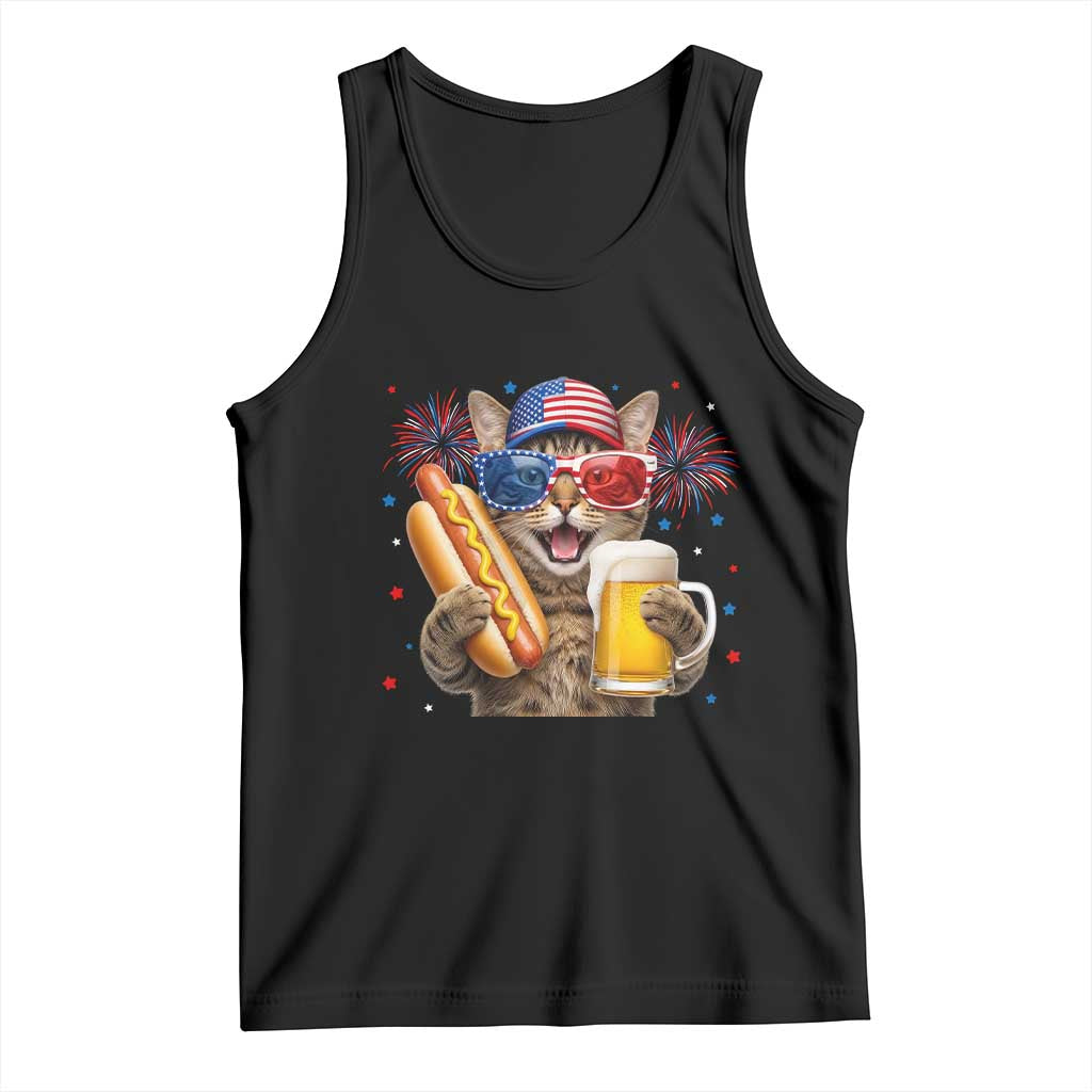 Beer And Hotdog Cat Tank Top Fourth Of July Celebration TS12 Black Print Your Wear