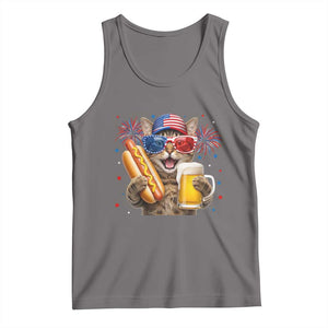 Beer And Hotdog Cat Tank Top Fourth Of July Celebration