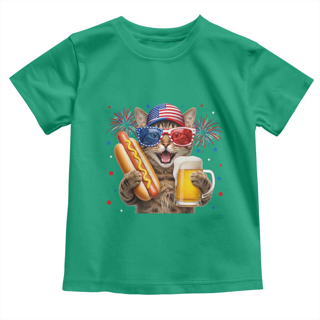 Beer And Hotdog Cat Toddler T Shirt Fourth Of July Celebration