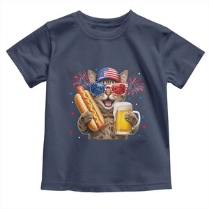 Beer And Hotdog Cat Toddler T Shirt Fourth Of July Celebration