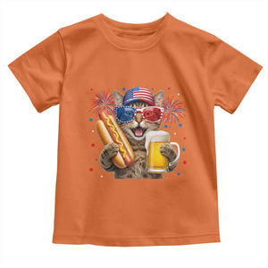 Beer And Hotdog Cat Toddler T Shirt Fourth Of July Celebration