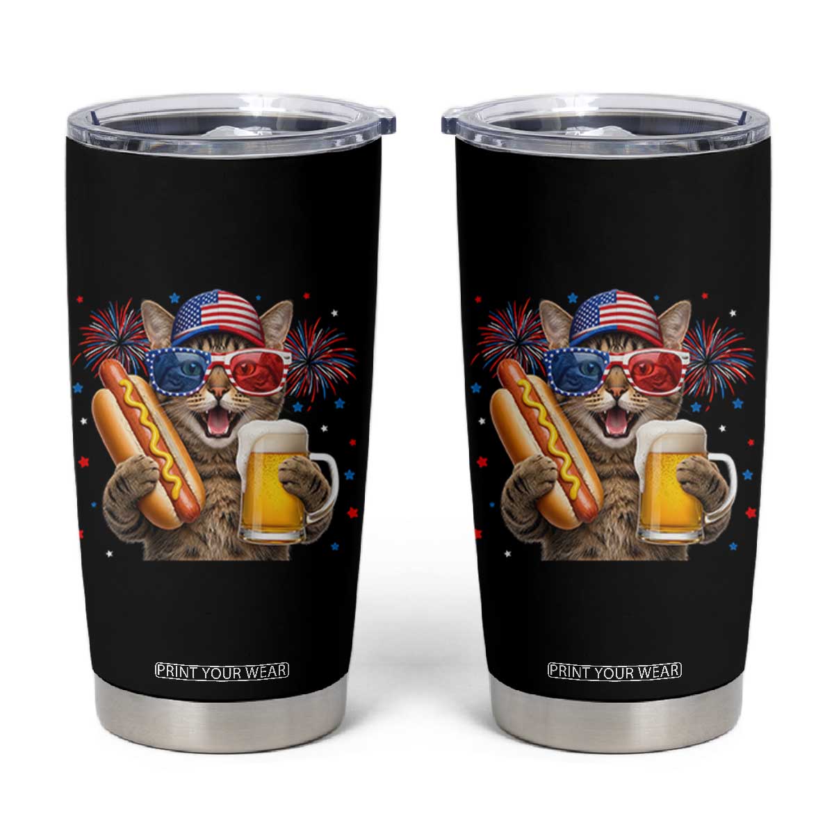 Beer And Hotdog Cat Tumbler Cup Fourth Of July Celebration