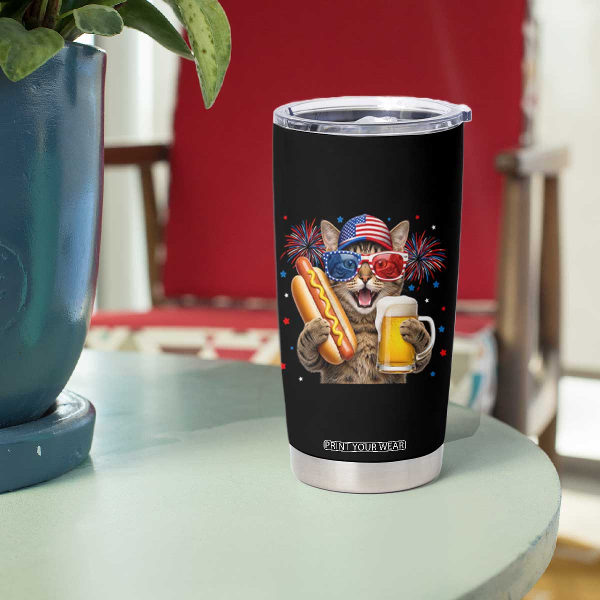 Beer And Hotdog Cat Tumbler Cup Fourth Of July Celebration