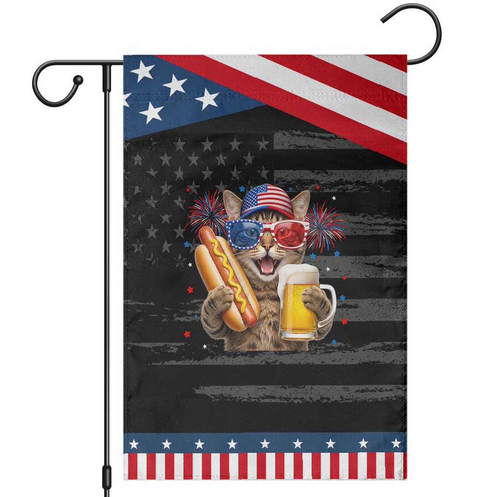Beer And Hotdog Cat Patriotic Garden Flag Fourth Of July Celebration
