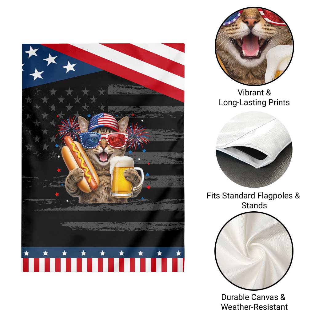 Beer And Hotdog Cat Patriotic Garden Flag Fourth Of July Celebration
