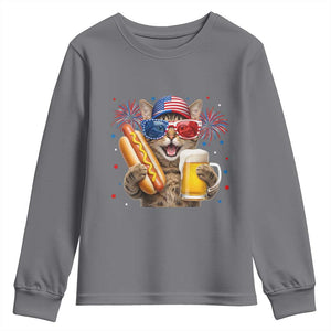 Beer And Hotdog Cat Youth Sweatshirt Fourth Of July Celebration