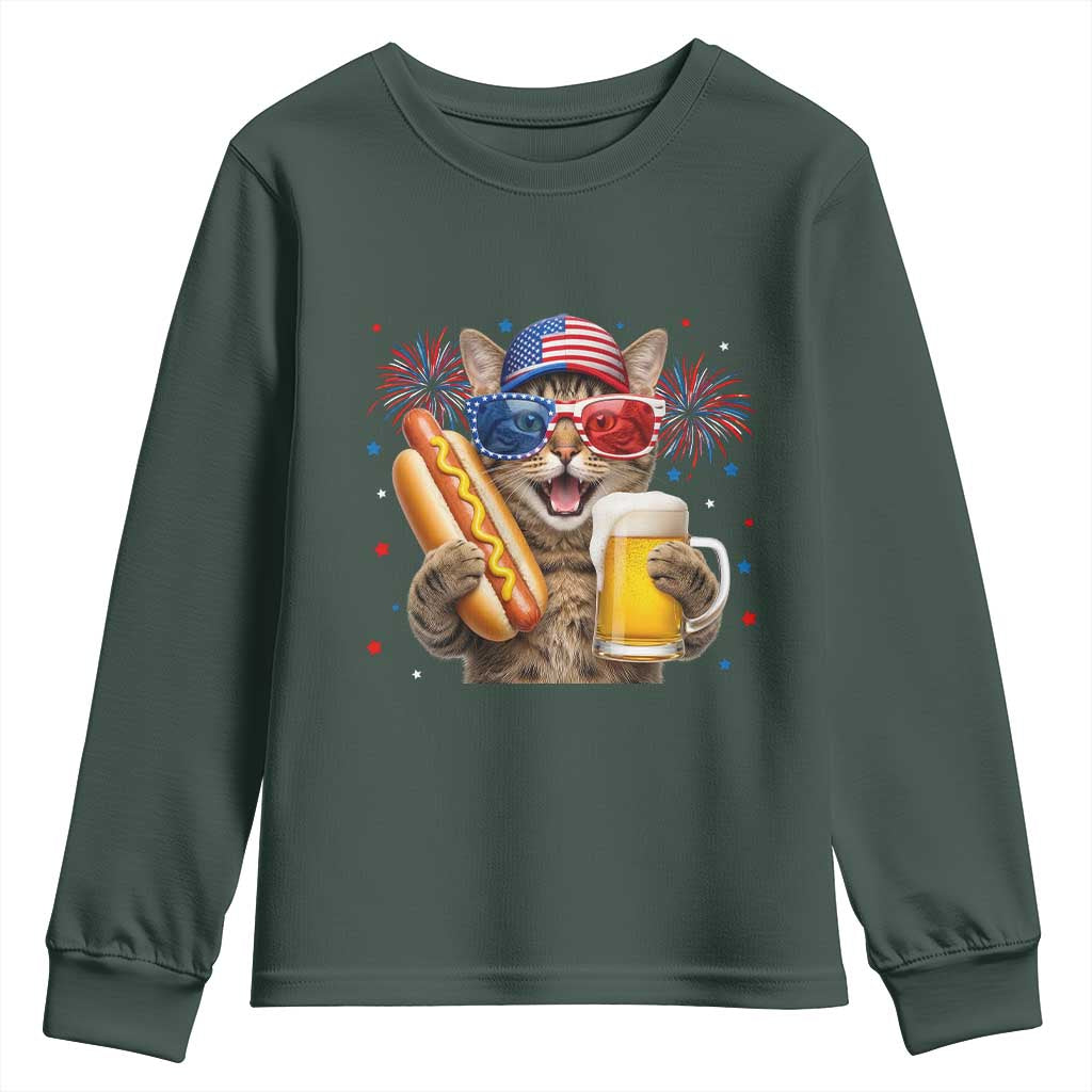 Beer And Hotdog Cat Youth Sweatshirt Fourth Of July Celebration