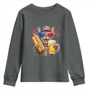 Beer And Hotdog Cat Youth Sweatshirt Fourth Of July Celebration