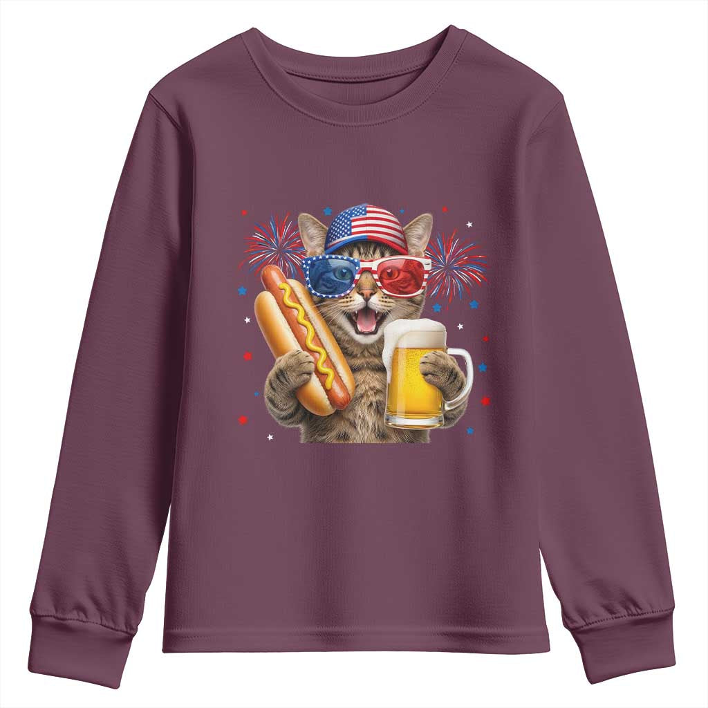 Beer And Hotdog Cat Youth Sweatshirt Fourth Of July Celebration
