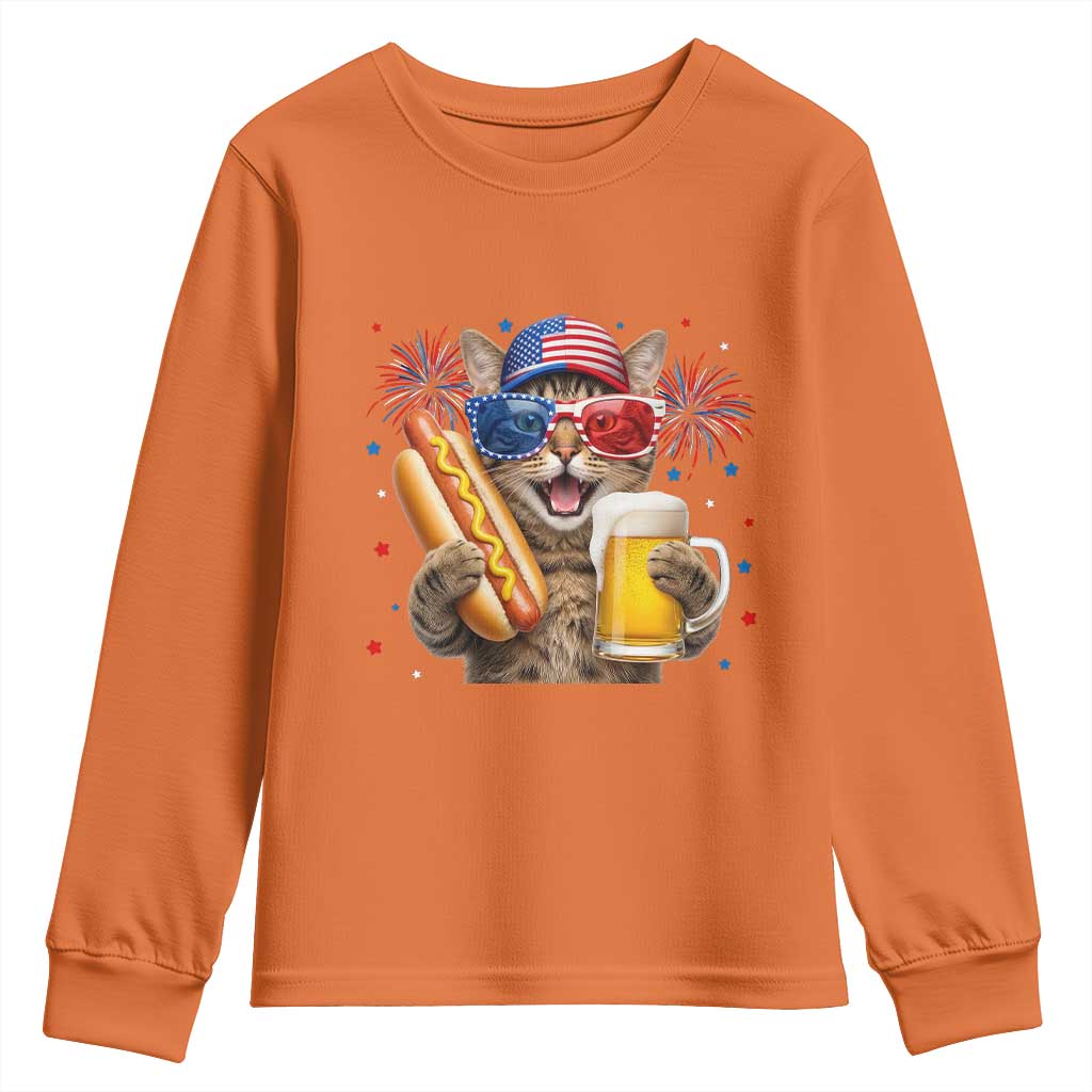 Beer And Hotdog Cat Youth Sweatshirt Fourth Of July Celebration
