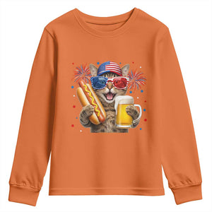 Beer And Hotdog Cat Youth Sweatshirt Fourth Of July Celebration