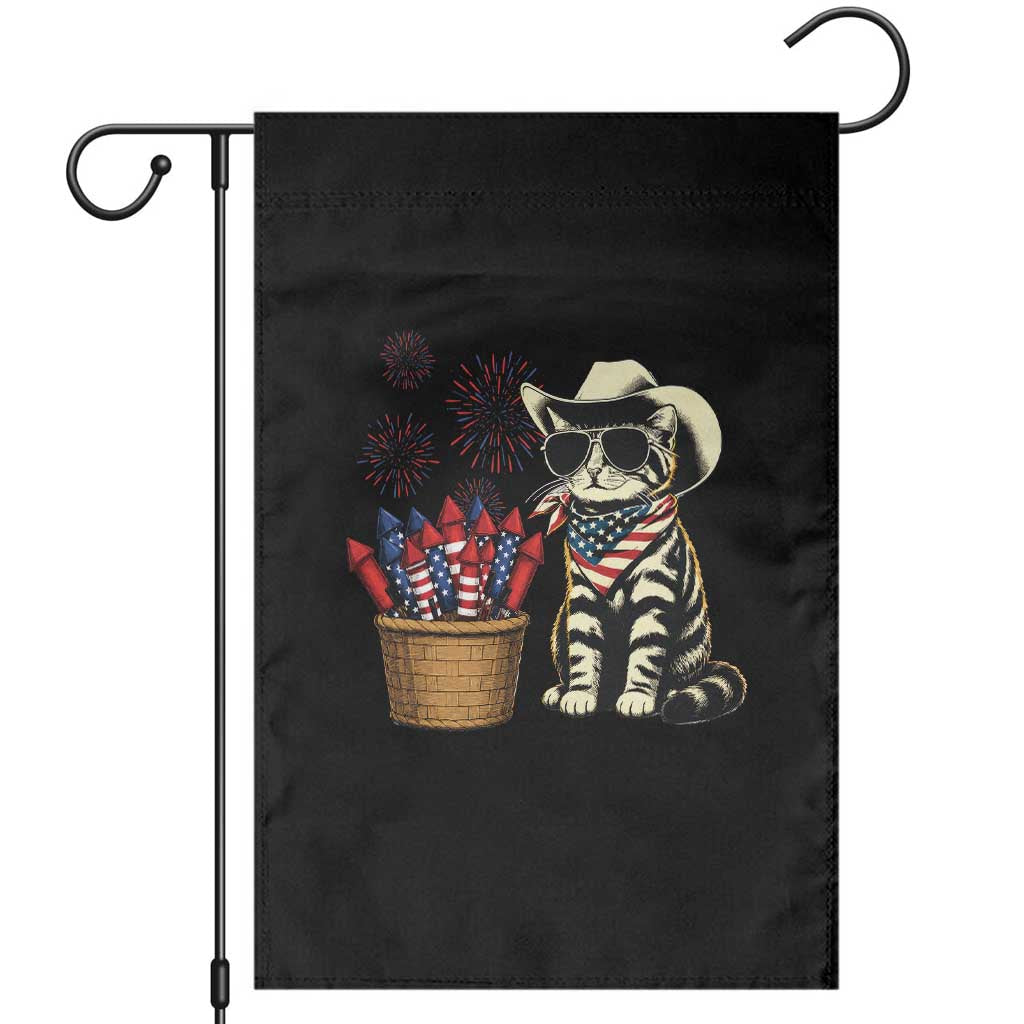 Patriotic Cowboy Cat Garden Flag 4th Of July Fireworks Celebration