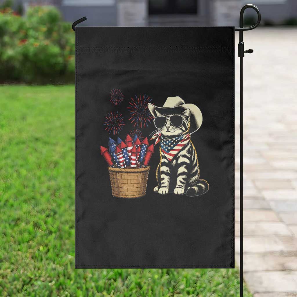 Patriotic Cowboy Cat Garden Flag 4th Of July Fireworks Celebration