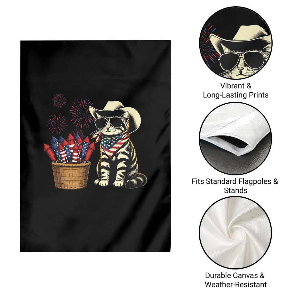 Patriotic Cowboy Cat Garden Flag 4th Of July Fireworks Celebration