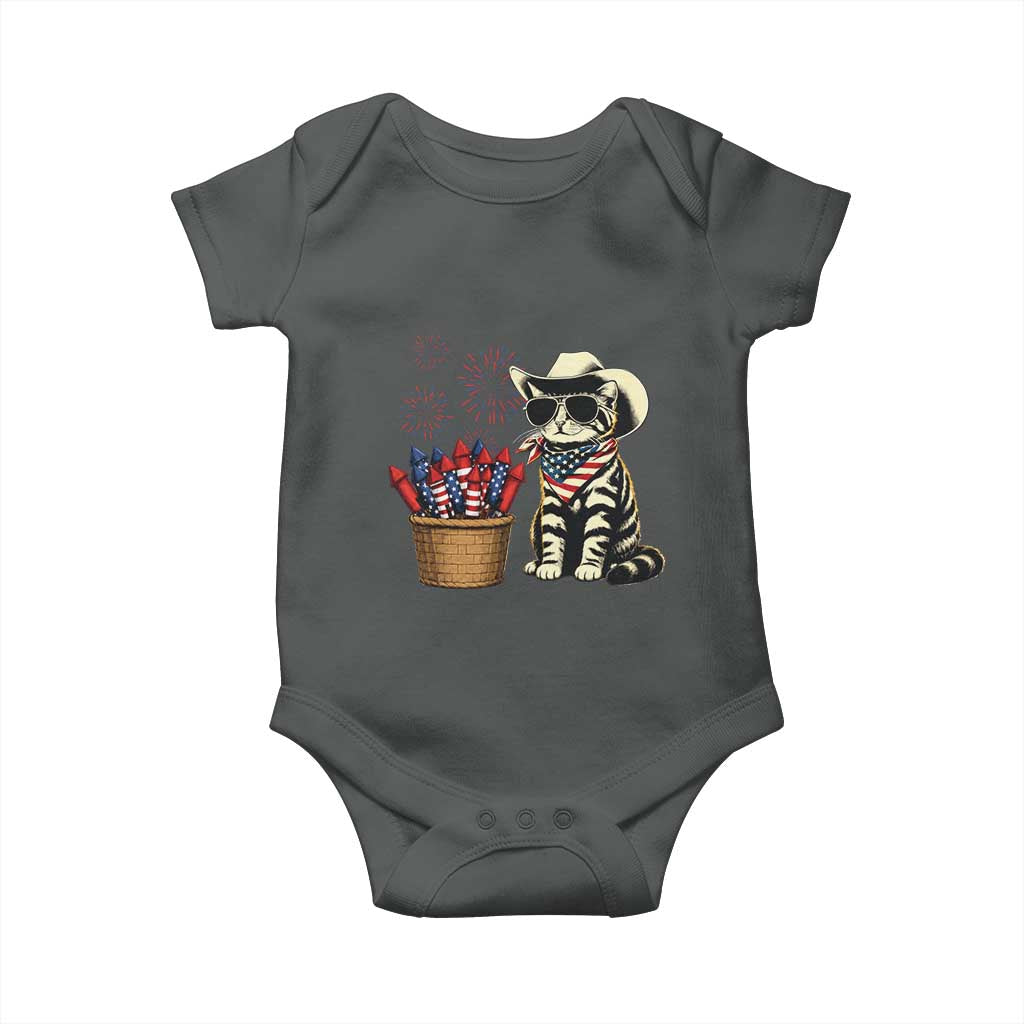 Patriotic Cowboy Cat Baby Onesie 4th Of July Fireworks Celebration