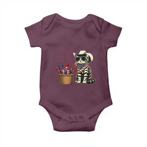 Patriotic Cowboy Cat Baby Onesie 4th Of July Fireworks Celebration