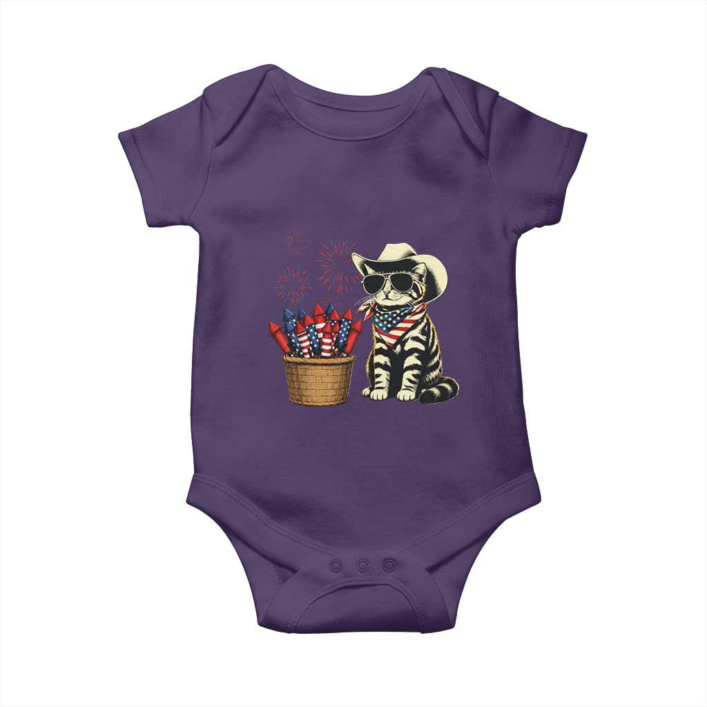 Patriotic Cowboy Cat Baby Onesie 4th Of July Fireworks Celebration