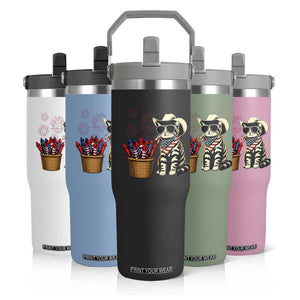 Patriotic Cowboy Cat Flip Straw Tumbler 4th Of July Fireworks Celebration