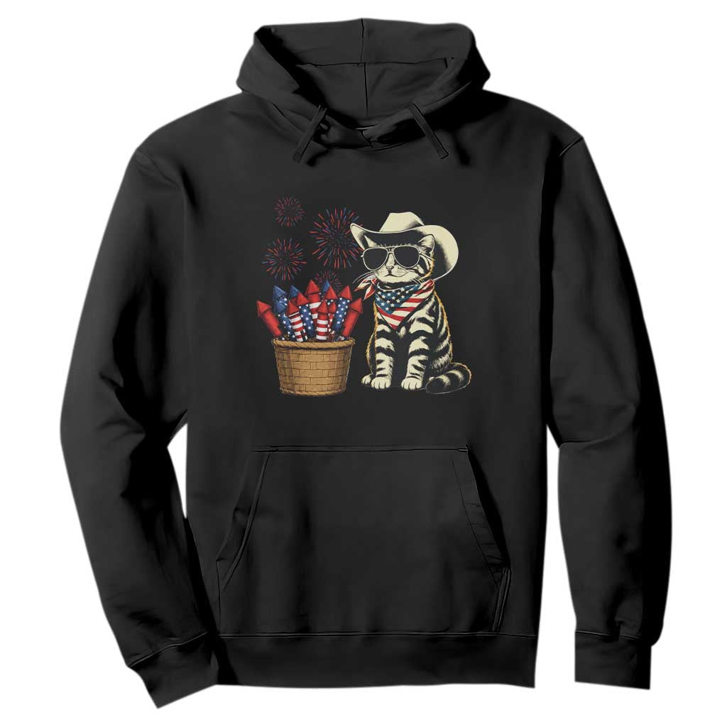 Patriotic Cowboy Cat Hoodie 4th Of July Fireworks Celebration
