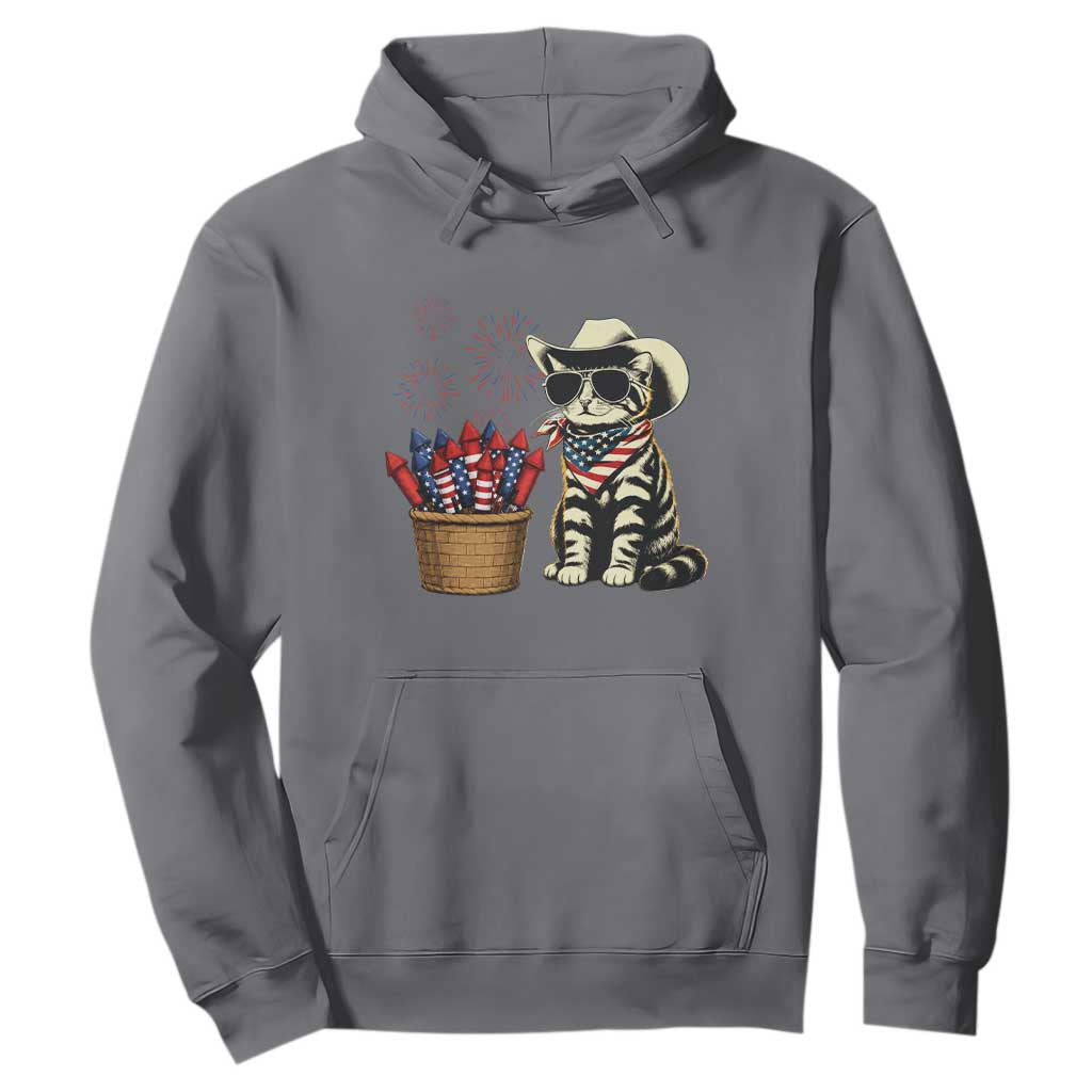Patriotic Cowboy Cat Hoodie 4th Of July Fireworks Celebration