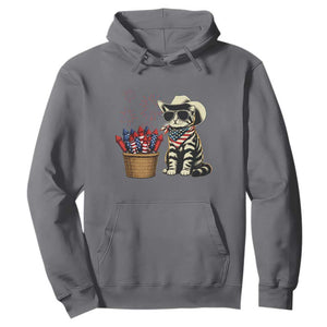 Patriotic Cowboy Cat Hoodie 4th Of July Fireworks Celebration