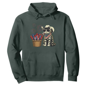 Patriotic Cowboy Cat Hoodie 4th Of July Fireworks Celebration