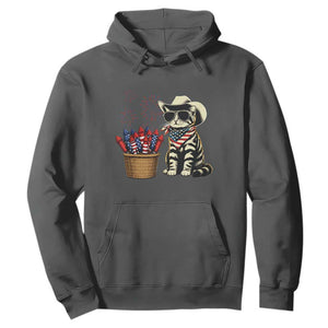 Patriotic Cowboy Cat Hoodie 4th Of July Fireworks Celebration