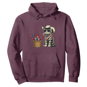 Patriotic Cowboy Cat Hoodie 4th Of July Fireworks Celebration