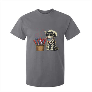 Patriotic Cowboy Cat T Shirt For Kid 4th Of July Fireworks Celebration