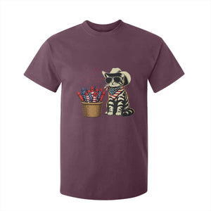 Patriotic Cowboy Cat T Shirt For Kid 4th Of July Fireworks Celebration
