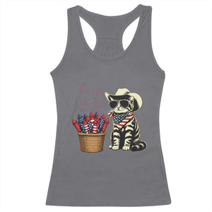 Patriotic Cowboy Cat Racerback Tank Top 4th Of July Fireworks Celebration