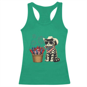 Patriotic Cowboy Cat Racerback Tank Top 4th Of July Fireworks Celebration