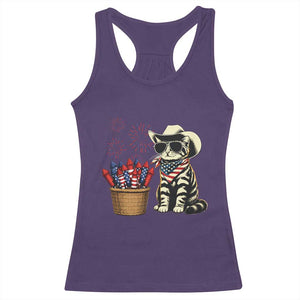 Patriotic Cowboy Cat Racerback Tank Top 4th Of July Fireworks Celebration
