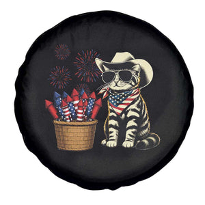 Patriotic Cowboy Cat Spare Tire Cover 4th Of July Fireworks Celebration