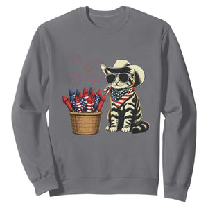 Patriotic Cowboy Cat Sweatshirt 4th Of July Fireworks Celebration