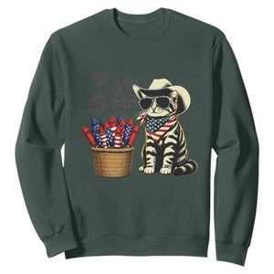 Patriotic Cowboy Cat Sweatshirt 4th Of July Fireworks Celebration
