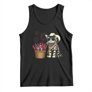 Patriotic Cowboy Cat Tank Top 4th Of July Fireworks Celebration