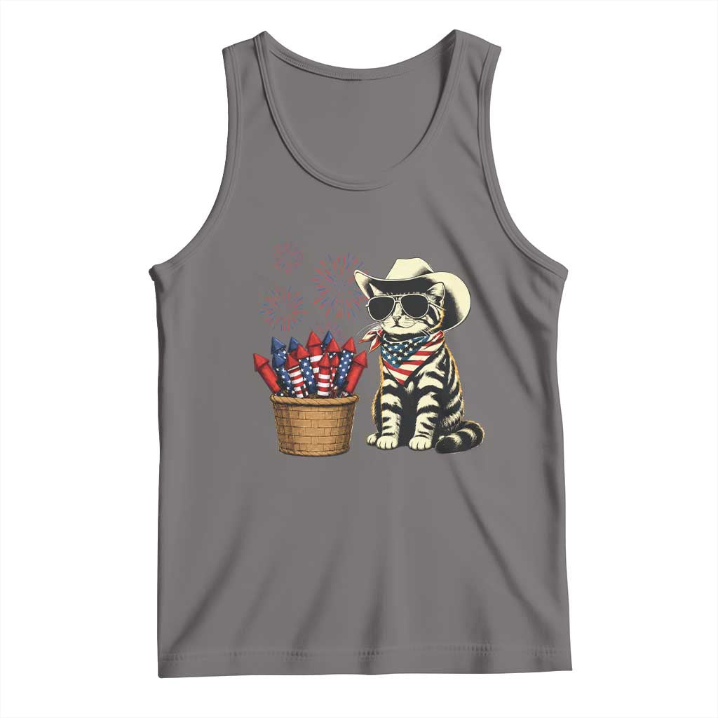 Patriotic Cowboy Cat Tank Top 4th Of July Fireworks Celebration