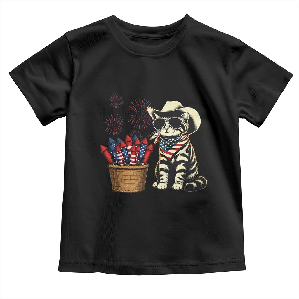 Patriotic Cowboy Cat Toddler T Shirt 4th Of July Fireworks Celebration TS12 Black Print Your Wear