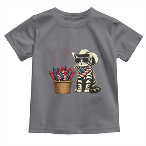 Patriotic Cowboy Cat Toddler T Shirt 4th Of July Fireworks Celebration