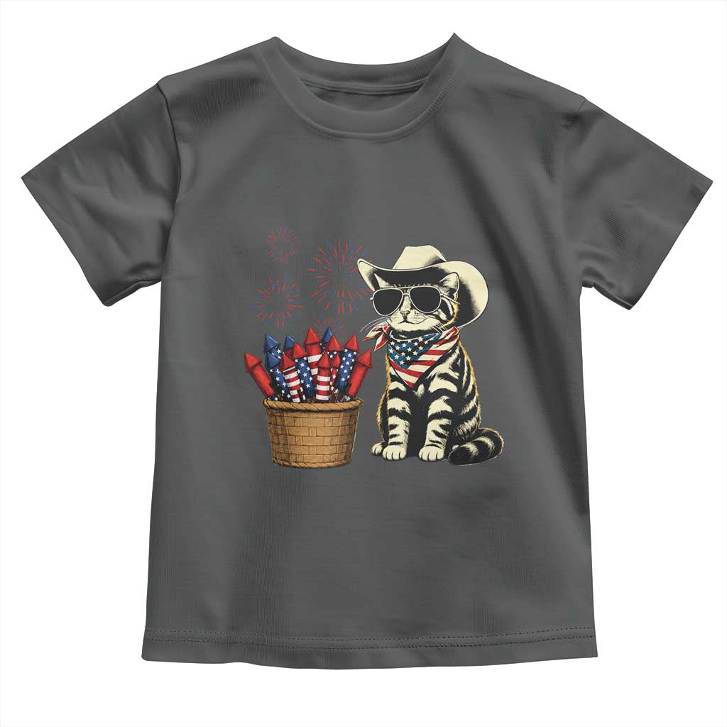 Patriotic Cowboy Cat Toddler T Shirt 4th Of July Fireworks Celebration