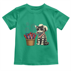 Patriotic Cowboy Cat Toddler T Shirt 4th Of July Fireworks Celebration
