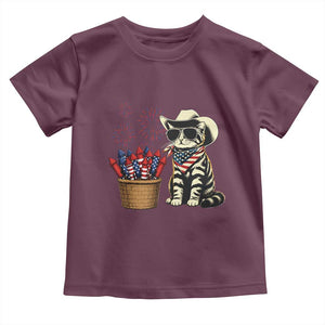 Patriotic Cowboy Cat Toddler T Shirt 4th Of July Fireworks Celebration