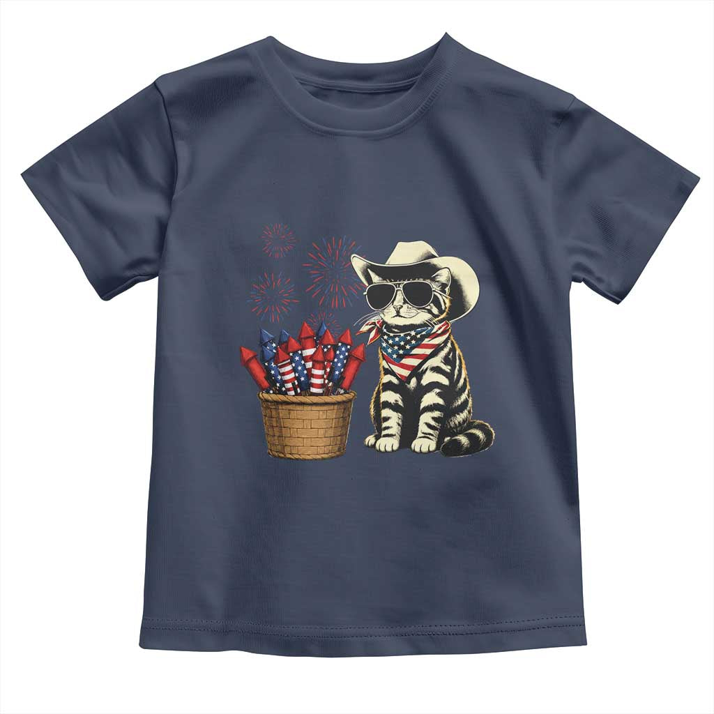 Patriotic Cowboy Cat Toddler T Shirt 4th Of July Fireworks Celebration