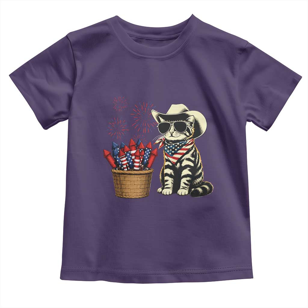 Patriotic Cowboy Cat Toddler T Shirt 4th Of July Fireworks Celebration