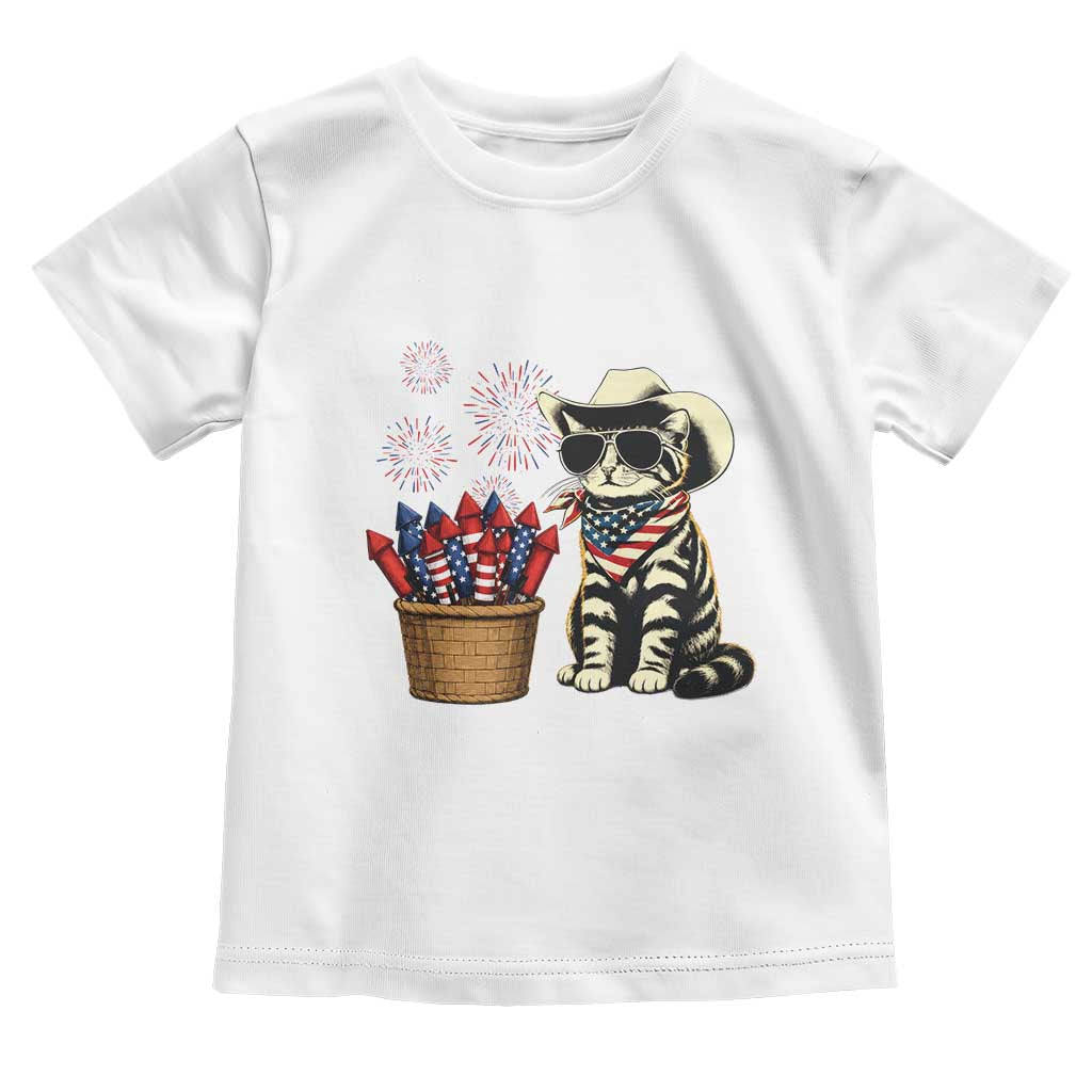 Patriotic Cowboy Cat Toddler T Shirt 4th Of July Fireworks Celebration