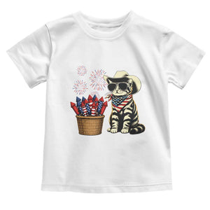 Patriotic Cowboy Cat Toddler T Shirt 4th Of July Fireworks Celebration