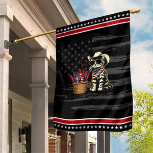 Vintage Cowboy Cat Patriotic Garden Flag 4th Of July Fireworks Celebration TS12 Distressed Black Red Print Your Wear