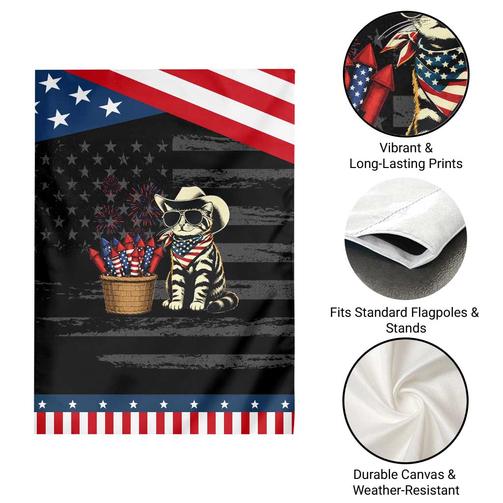 Vintage Cowboy Cat Patriotic Garden Flag 4th Of July Fireworks Celebration TS12 Print Your Wear